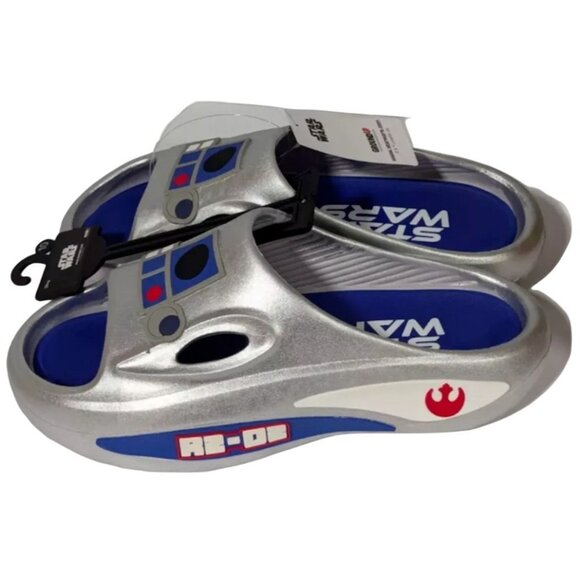 Disney Star Wars Mens Novelty Sport R2 D2 Slides Silver Sandals Size 7 New - Picture 7 of 14